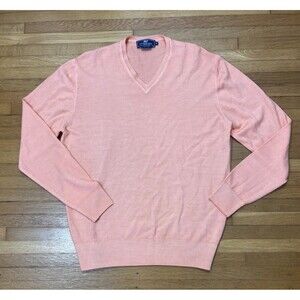 VINEYARD VINES V NECK PERFORMANCE SWEATER MERINO Mens Medium Orange. See Descrip